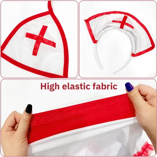 Vista 3 de Sexy Nurse Outfit Fancy Dress Women Naughty Nurse Costume Lingerie Cosplay Babydoll Roleplay Bodysuit Headband G-String