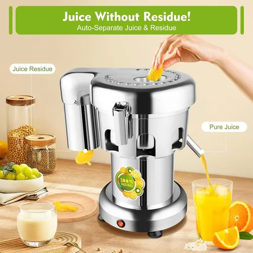 Vista 6 de Máquina exprimidora comercial de 370 W resistente, separación automática de pulpa de acero inoxidable, extractor de jugo centrífugo, 110 V