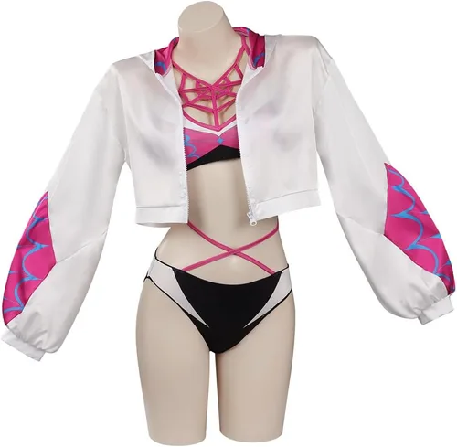 Vista 2 de Traje de baño de superhéroe para mujer, traje de baño de dos piezas, top corto con abrigo