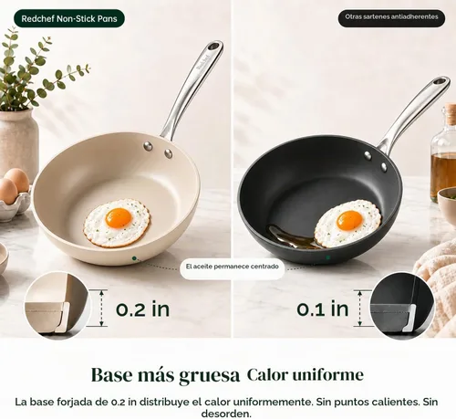 Vista 3 de Redchef Juego de sartenes antiadherentes de cerámica, 4 piezas, beige