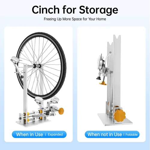 Vista 6 de Soporte de rueda de bicicleta, soporte profesional de reparación de ruedas de bicicleta plegable para ruedas de 10 a 29 pulgadas, ancho de llanta