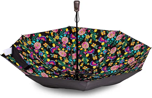 Vista 4 de Totes Reverse Close Folding Inbrella with Auto Open Close and Compact FLORAL ELÉCTRICO NEGRO
