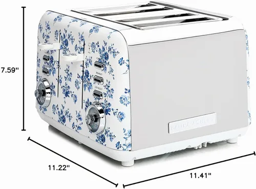 Vista 8 de VQ Laura Ashley China Rose - Tostadora de 4 rebanadas de acero inoxidable Tostadora multifuncional de bagels y pan de 4 rebanadas con modo