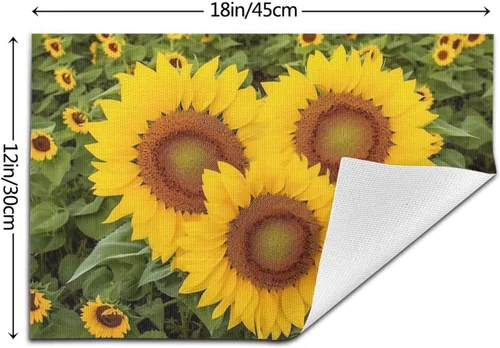 Vista 2 de Juego de 1 manteles individuales en forma de corazón de vinilo de PVC con forma de girasol, resistentes al calor, manteles individuales
