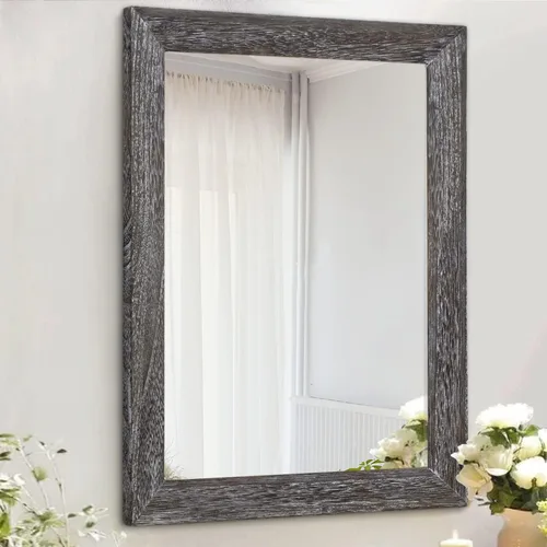 Vista 8 de AAZZKANG Espejos rústicos para pared, espejo rectangular con marco de madera, decorativo para granja, dormitorio, baño, sala de estar, pequeño