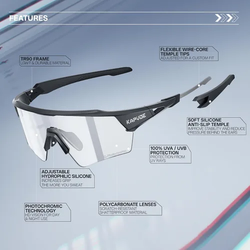 Vista 5 de KAPVOE Gafas de ciclismo fotocromáticas para hombres y mujeres, gafas de sol deportivas con protección UV, gafas de bicicleta de montaña, MTB