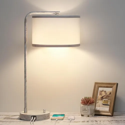 Vista 17 de Juego de 2 lámparas de mesa, lámpara de mesita de noche completamente regulable con puertos de carga USB C+A, lámparas modernas de noche