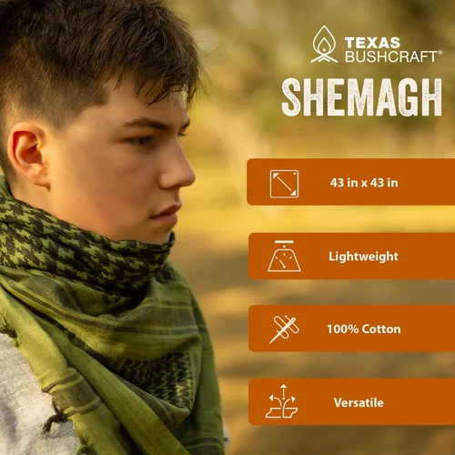 Vista 4 de Texas Bushcraft Tactical Shemagh - Auténtico Keffiyeh 100% algodón para tu equipo de camping, senderismo y mochilero