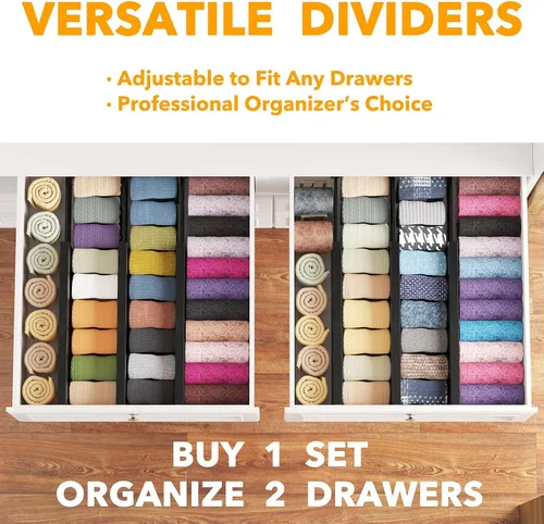 Vista 5 de SpaceAid - Separadores de cajones de bambú para cómoda de 6 piezas, organizadores de cajones ajustables de 4.65" de alto, 12.5"-17" de ancho