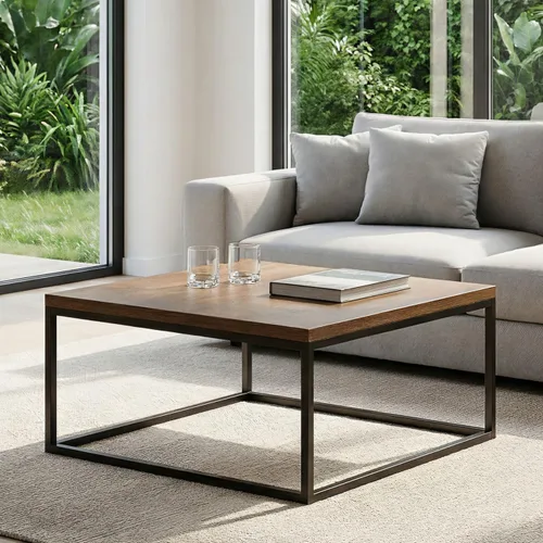 Vista 11 de CENSI - Mesa de centro cuadrada de roble natural de 30 pulgadas Extra Thick 1.2" Honey-comb Wood Top, Minimalist Modern Industrial, Cocktail