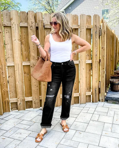 Vista 4 de GRAPENT Jeans rasgados de pierna recta para mujer