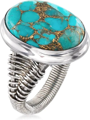 Vista 3 de Ross-Simons Oval Turquoise Ring in Sterling Silver Wirework