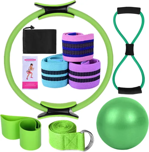 Vista 13 de Karlak Conjuntos de yoga para mujeres, equipo de pilates en casa, anillo mágico de pilates, bandas de botín para entrenamiento de glúteos, pelota