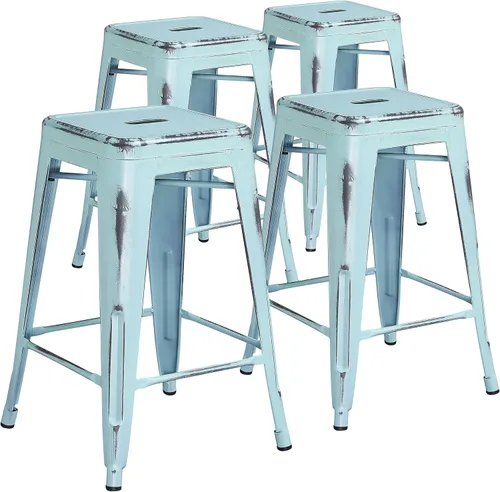 Vista 24 de Taburete de 24 pulgadas de alto para interior y exterior con asiento cuadrado., Metal, Negro