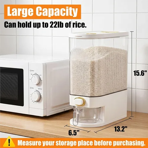 Vista 2 de Cididu Dispensador de soporte de arroz transparente, contenedor de almacenamiento de grano grande de 22 libras con taza medidora, cubo dispensador