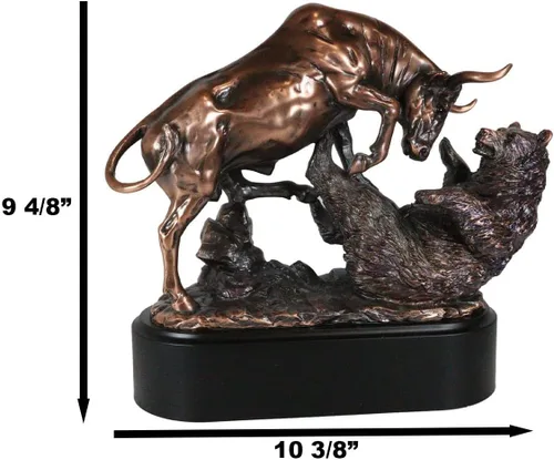 Vista 8 de Ebros Wall Street - Estatua de oso trouncing con base de pedestal, escultura de resina galvanizada de bronce de toro contra oso, regalos ideales