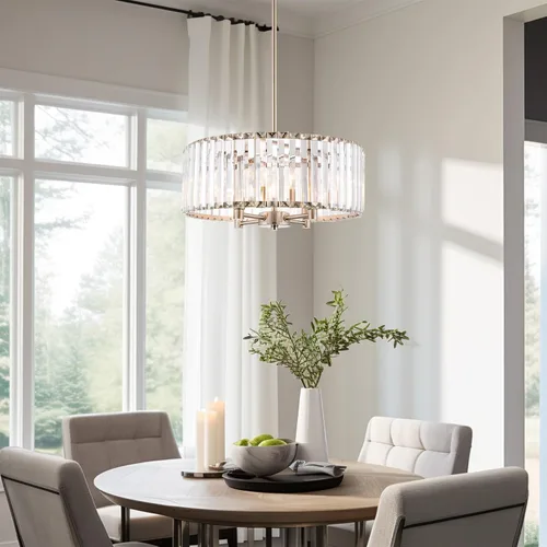 Vista 6 de Kira Home Delilah - Lámpara de araña moderna con 4 luces de cristal de 16 pulgadas + paneles de vidrio biselado transparente, acabado de níquel
