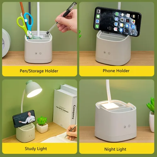 Vista 4 de Fantasee Lámpara LED de escritorio, 3 modos de iluminación, regulable al tacto, 9 de brillo, lámpara de mesa con batería recargable con soporte