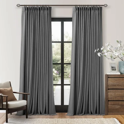Vista 171 de Juego de 2 paneles de cortinas plisadas negras de 80 pulgadas para sala de estar, cortinas plisadas de lino con forro de 80 pulgadas de largo, 100%