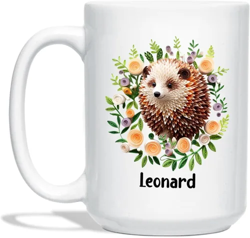 Vista 24 de Taza de café blanca personalizada con nombre de amante de escarabajos, taza de café personalizada de origami de 11 15 onzas, taza de café floral