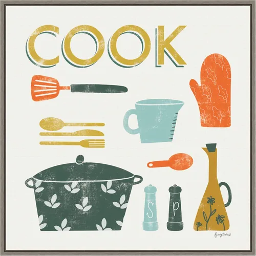 Vista 12 de Amanti Art Framed Canvas Wall Art 16x16 Retro Kitchen III Cook by Becky Thorns, Framed Wall Art Canvas, Cuisine Artwork, Traditional Decor, Small