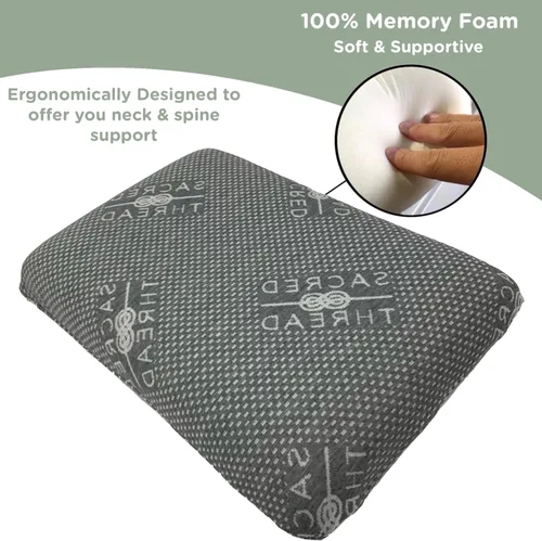 Vista 5 de Sacred Thread Almohada de espuma viscoelástica, espuma viscoelástica adaptativa para aliviar la presión, almohada ortopédica con funda