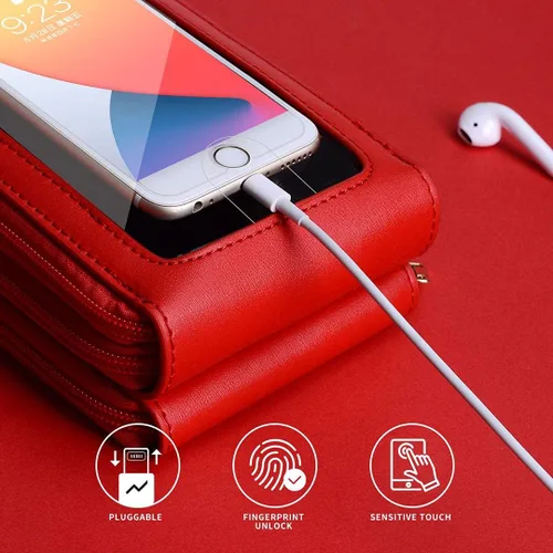 Vista 6 de Bolsa cruzada para teléfono celular, para mujer, con ventana para pantalla táctil, bloqueo de RFID, bolsa y cartera con correa de hombro