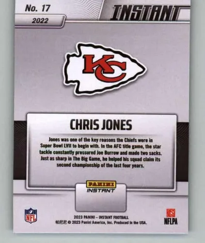 Vista 2 de 2023 Panini Super Bowl LVII Champions #17 Chris Jones Kansas City Chiefs Official NFL Football Card in Raw (NM or Better) Condition