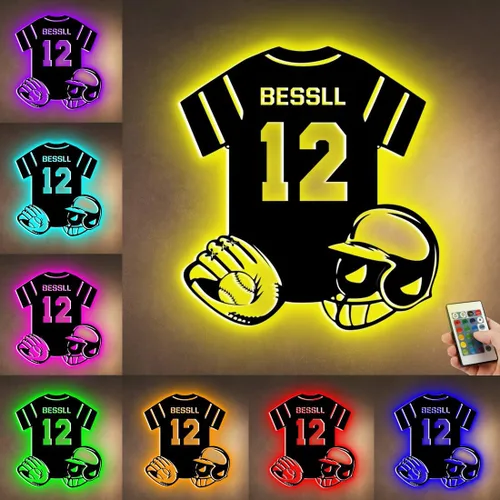 Vista 17 de Letrero de metal de jersey deportivo personalizado con luz LED, nombre y número personalizado, letrero de neón con nombre personalizado, decoración