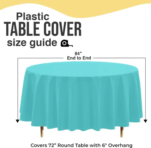 Vista 2 de Exquisite 66% Thicker Premium Aqua Round Tablecloth 0.5 Mil 6 Pack Plastic Table Cloth Disposable 84 Inch Round Plastic Tablecloth Won't Tear Easily