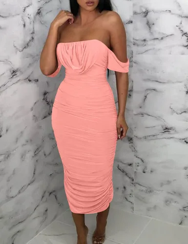 Vista 3 de HOCILLE Vestido sexy de tubo para mujer, fruncido, sin tirantes, con hombros descubiertos, para fiesta