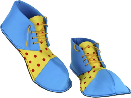 Vista 4 de BinaryABC Zapatos de payaso para disfraz de Halloween, accesorios de disfraz de payaso (azul amarillo)
