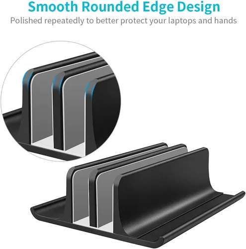 Vista 5 de Vaydeer Soporte vertical doble ajustable para computadora portátil, nuevo diseño, 2 ranuras de aluminio, soporte doble para Negro