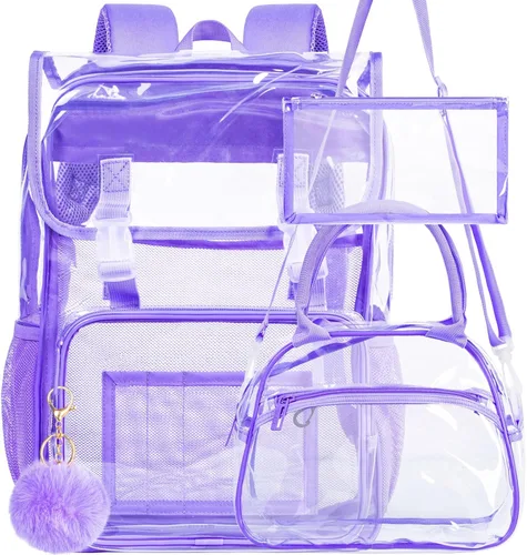 Vista 9 de Mochila transparente con tapa abatible de 17 pulgadas, juego de 3 piezas aprobado para estadios, bolsa transparente resistente para gimnasio o Negro
