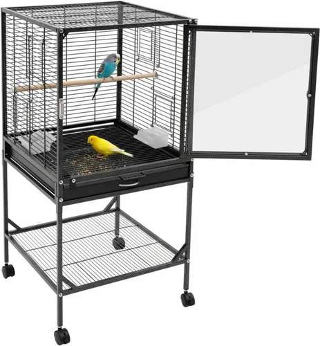 Vista 10 de Jaula grande para pájaros, jaulas movibles para pájaros con ruedas, 4 ventanas de alimentación, bandeja deslizante, aviario panorámico para pájaros