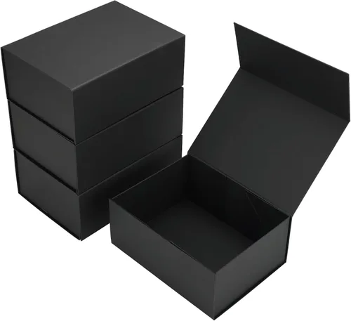 Vista 35 de Ditwis Caja de regalo de 12x9x4 pulgadas con tapa de cierre magnético, caja magnética negra y dorada para boda, propuesta de padrinos y damas