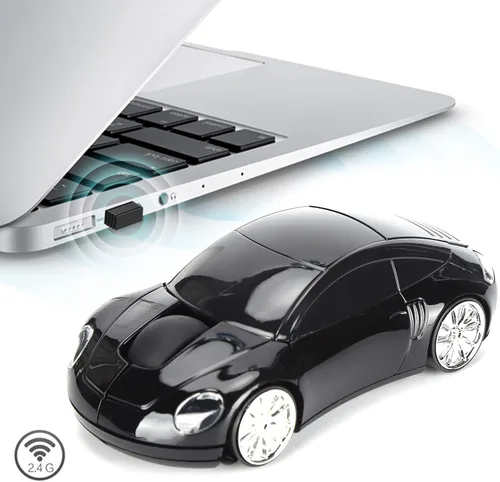 Vista 3 de Dpofirs Mouse 2.4G para laptop, mini mouse inalámbrico inteligente en forma de automóvil, mouse ergonómico con receptor USB, regalos para niñas Negro