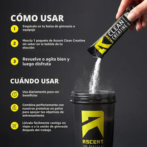 Vista 6 de Ascent Monohidrato de creatina limpia, sin sabor, 15 porciones 5G