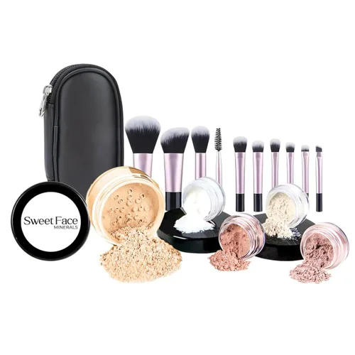 Vista 12 de Kit básico con juego de 6 brochas y juego de bases de maquillaje mineral, piel mate. , Beige