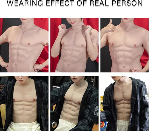 Vista 6 de Traje muscular de silicona realista para hombre, placa de pecho masculina, traje muscular suave, piel de simulación para cosplay, Halloween