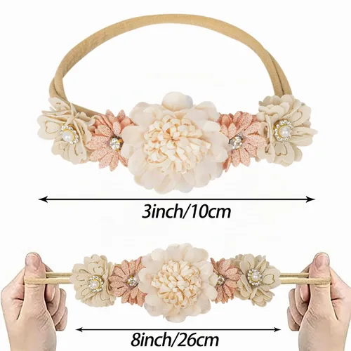 Vista 7 de Utaly Diadema de flores para bebés y niñas, 3 piezas, elástica, corona floral, recién nacida, accesorios para el cabello Estilo 1