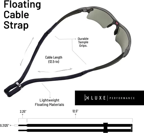 Vista 3 de Retenedor flotante ajustable para gafas, correa de gafas de sol ligera y duradera, cordón flotante, correa para gafas Negro