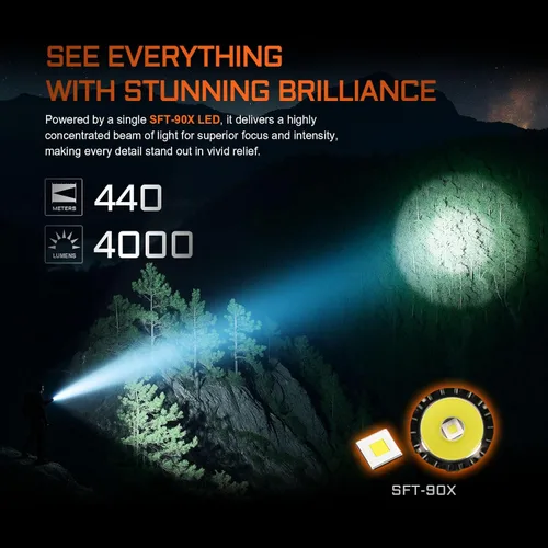 Vista 3 de ACEBEAM T37 EDC Tactical 5 Modos Rotary Magnetic Switch Flashlight, 4000 lúmenes altos 440M linterna de largo alcance, interruptor de cola de dos