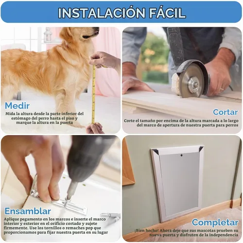 Vista 6 de SmarketBuy Puerta grande para perro, puerta de aluminio resistente a la intemperie con cierre automático, paneles dobles fáciles de instalar, puerta