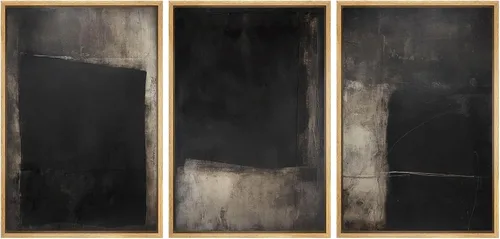 Vista 168 de SIGNFORD - Set de obras de arte en lienzo enmarcado para pared, ilustraciones abstractas de neblina del desierto en tonos neutros beige y marrón