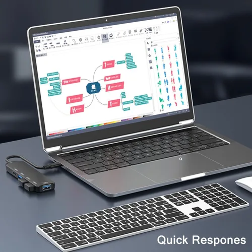 Vista 7 de Concentrador USB 3.0 alimentado de 5 puertos, extensor USB con puerto de alimentación/datos USB-C de 5V, extensor para un puerto portátil, PC
