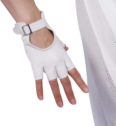 Vista 2 de Guantes cortos de cuero sin dedos para mujer, de piel de oveja auténtica, guantes de conducción de motocicleta finos