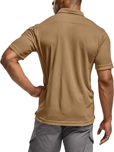 Vista 3 de CQR Camiseta polo táctica para hombre, de manga corta, ligera y con Dry Fit, tela piqué, FPU 50+, para exteriores
