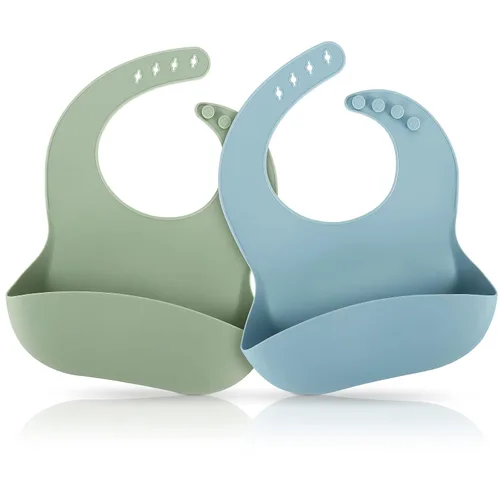 Vista 12 de ME.FAN Baberos de silicona para bebés y niños pequeños Juego de 2 baberos de silicona ajustables