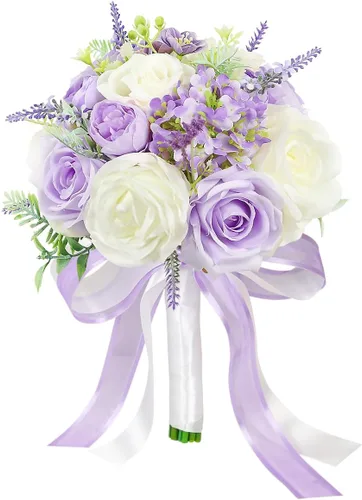Vista 18 de Ramos de novia bohemios para boda, ramos de 9 pulgadas de flores artificiales para decoraciones de centro de mesa de ceremonia y aniversario, rosas